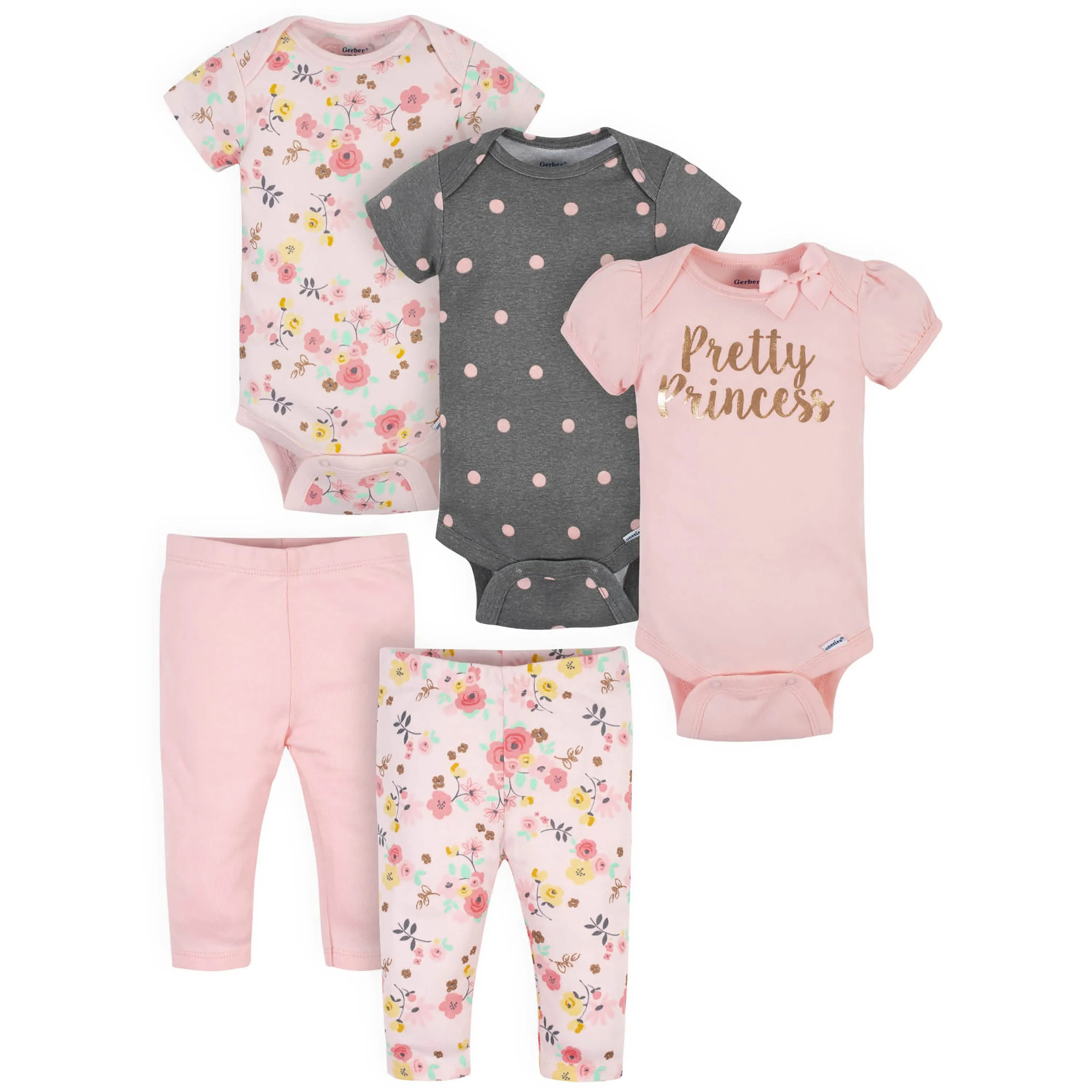 5-Piece Baby Girls Love You Onesies Bodysuits & Pants Set