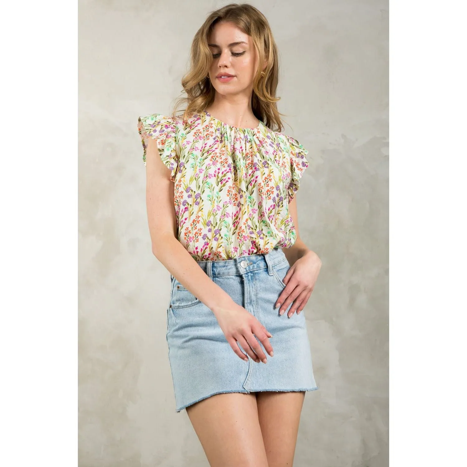 Annalise Flutter Sleeve Floral THML Top