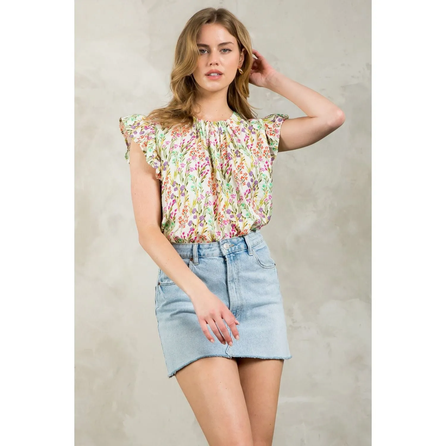 Annalise Flutter Sleeve Floral THML Top