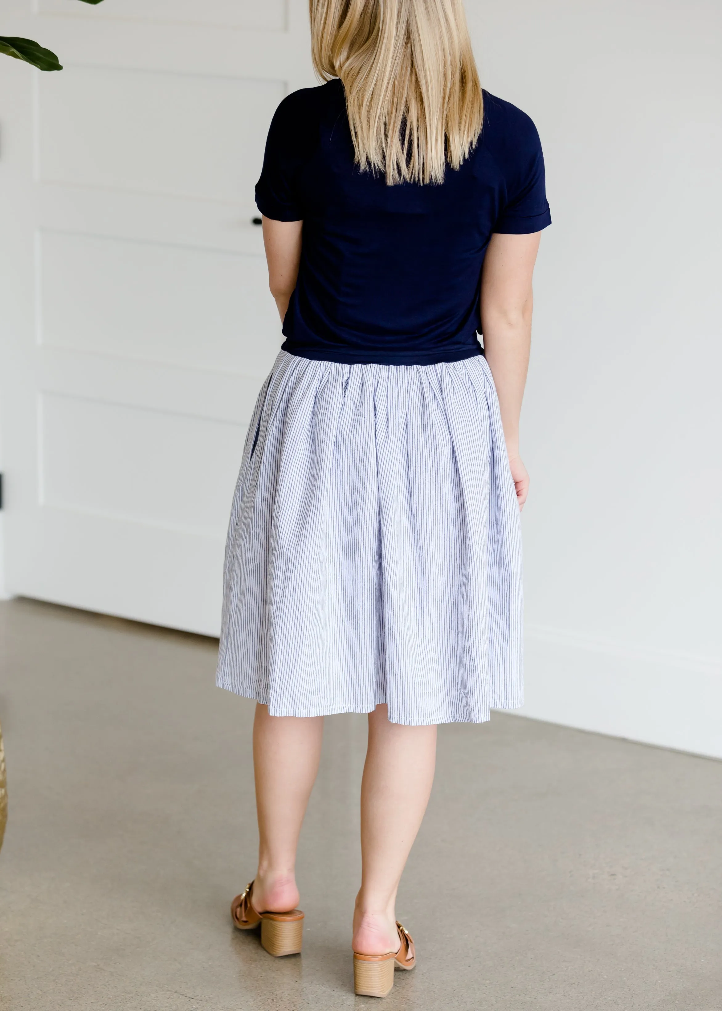 Blue and White Striped Midi Skirt - FINAL SALE