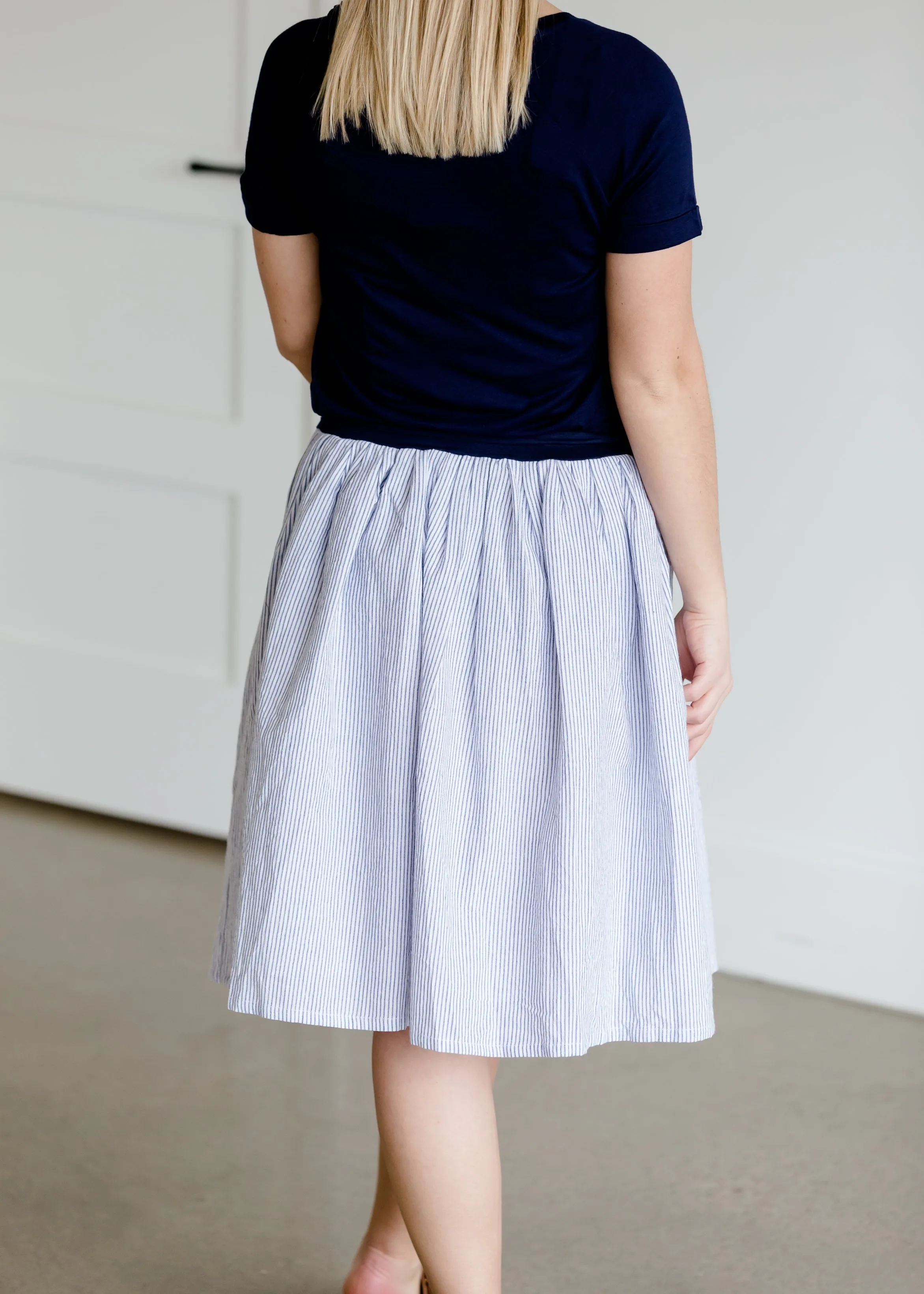 Blue and White Striped Midi Skirt - FINAL SALE