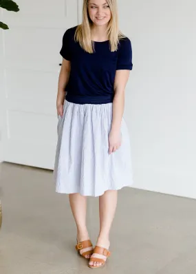 Blue and White Striped Midi Skirt - FINAL SALE