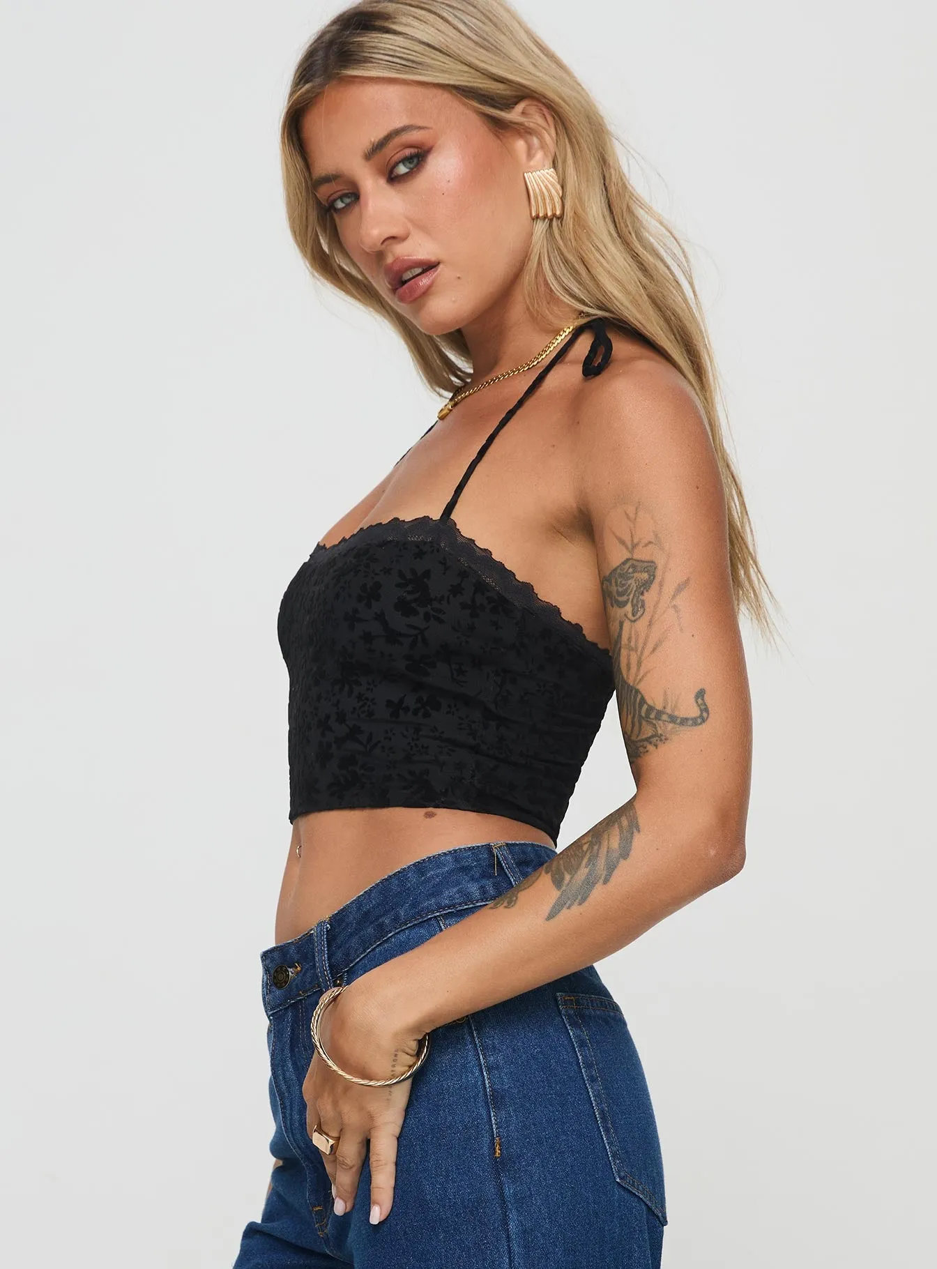 Burnout Velour Top Black