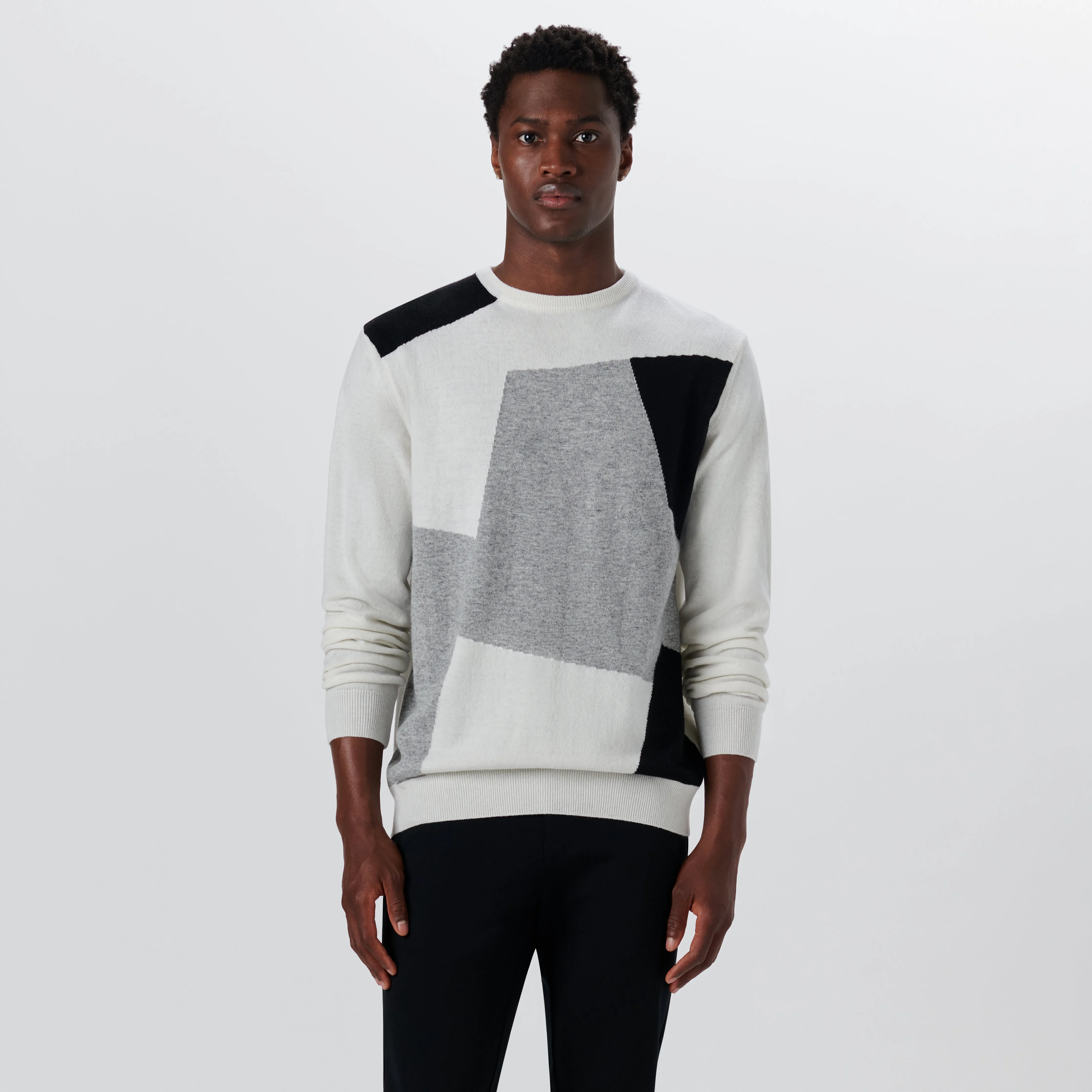 Crew Neck Patchwork Intarsia Sweater