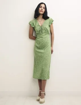 Ditsy Green Lily Midi Tea Dress