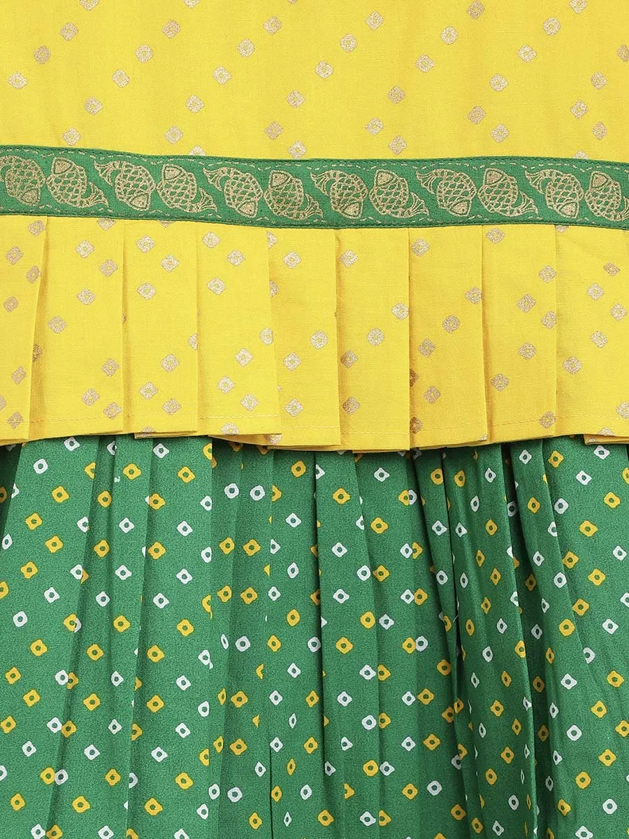 Girl Bandhani Pattu Pavdai-Yellow