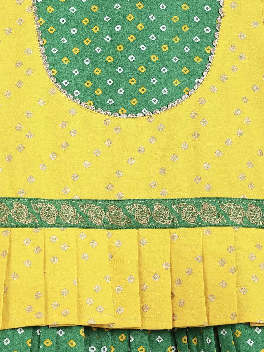 Girl Bandhani Pattu Pavdai-Yellow