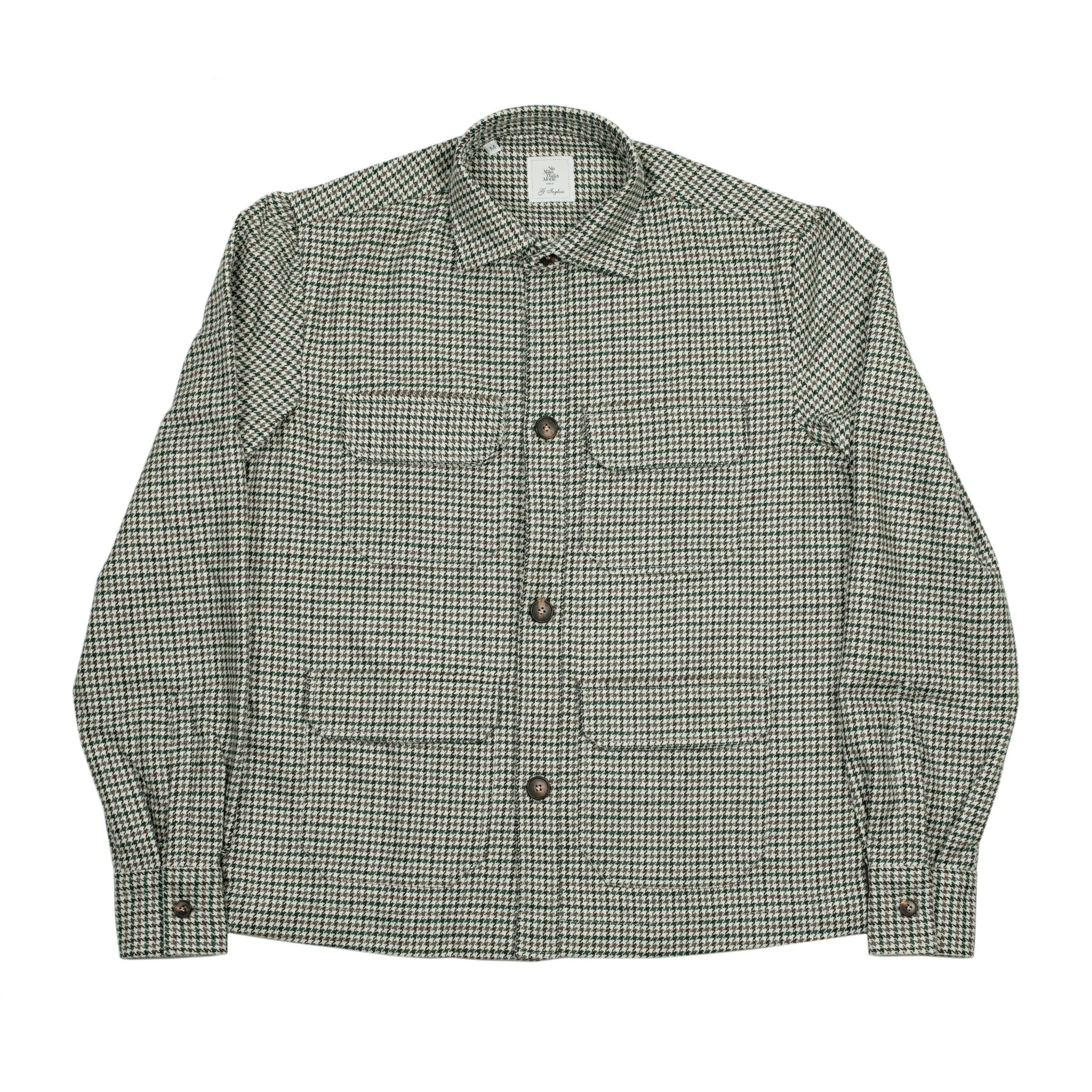 Giubbottino shirt jacket in beige, green and taupe houndstooth wool