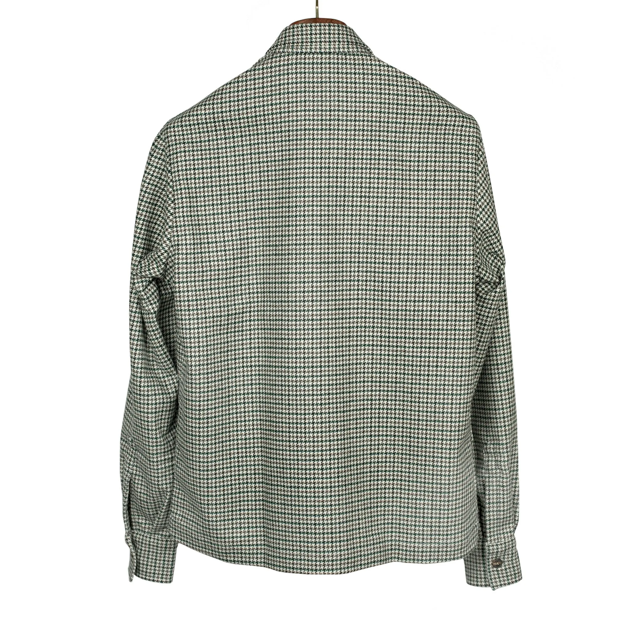 Giubbottino shirt jacket in beige, green and taupe houndstooth wool