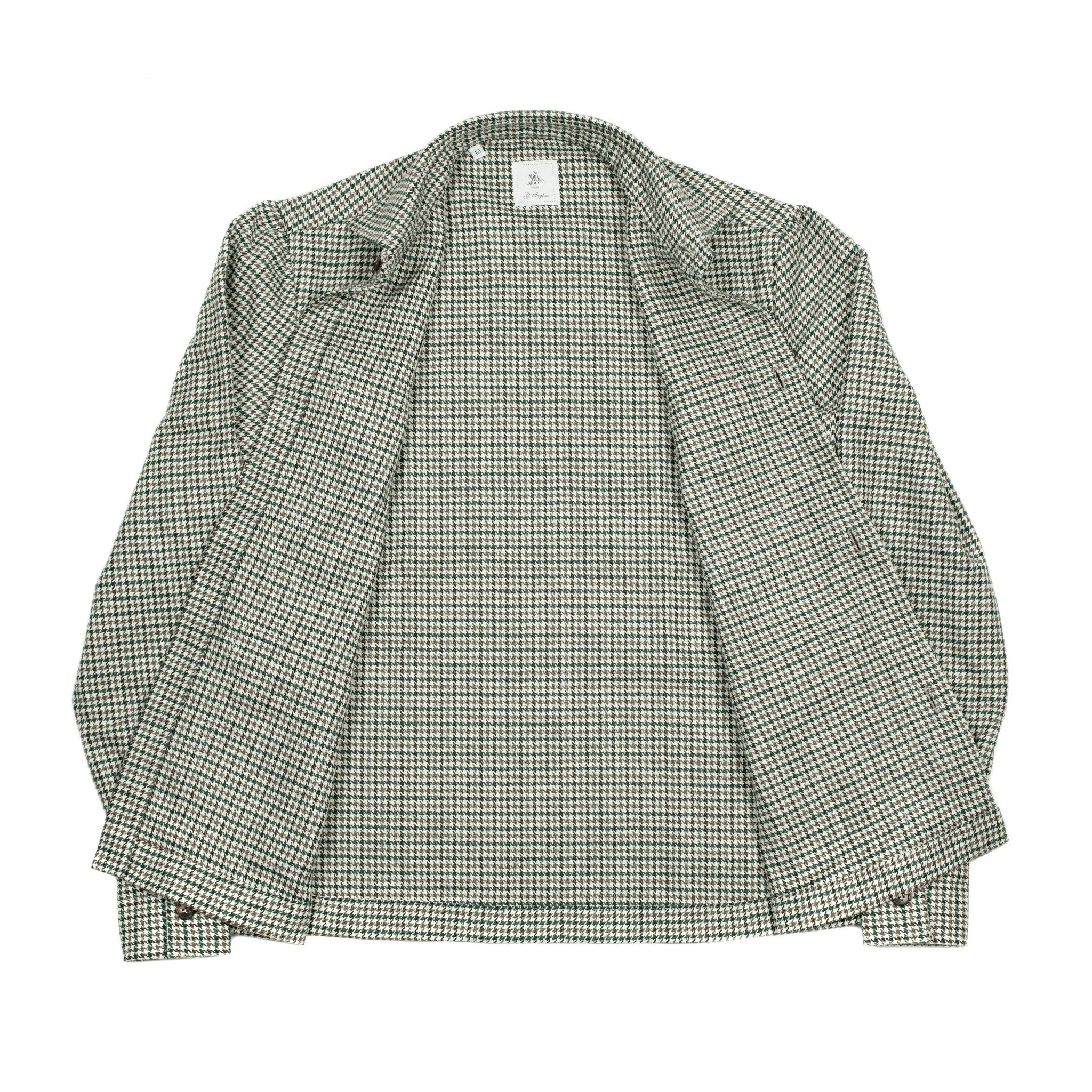 Giubbottino shirt jacket in beige, green and taupe houndstooth wool