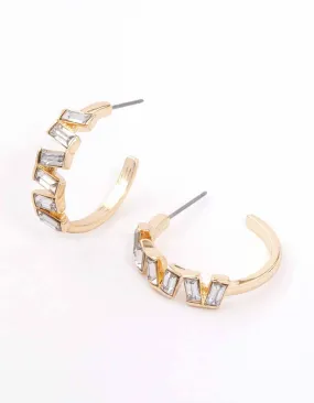 Gold Jagged Baguette Hoop Earrings