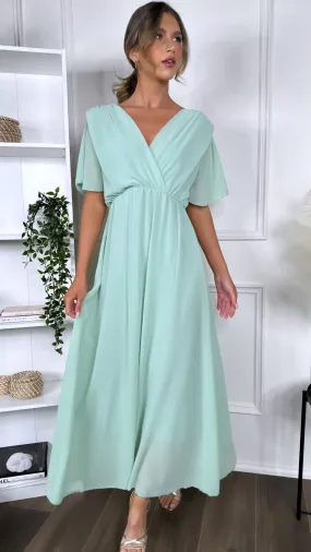 Hadley Light Green Flutter Sleeve Midaxi Dress