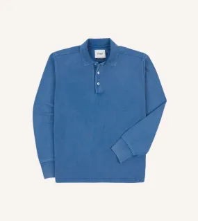 Indigo Cotton Jersey Long-Sleeve Polo Shirt