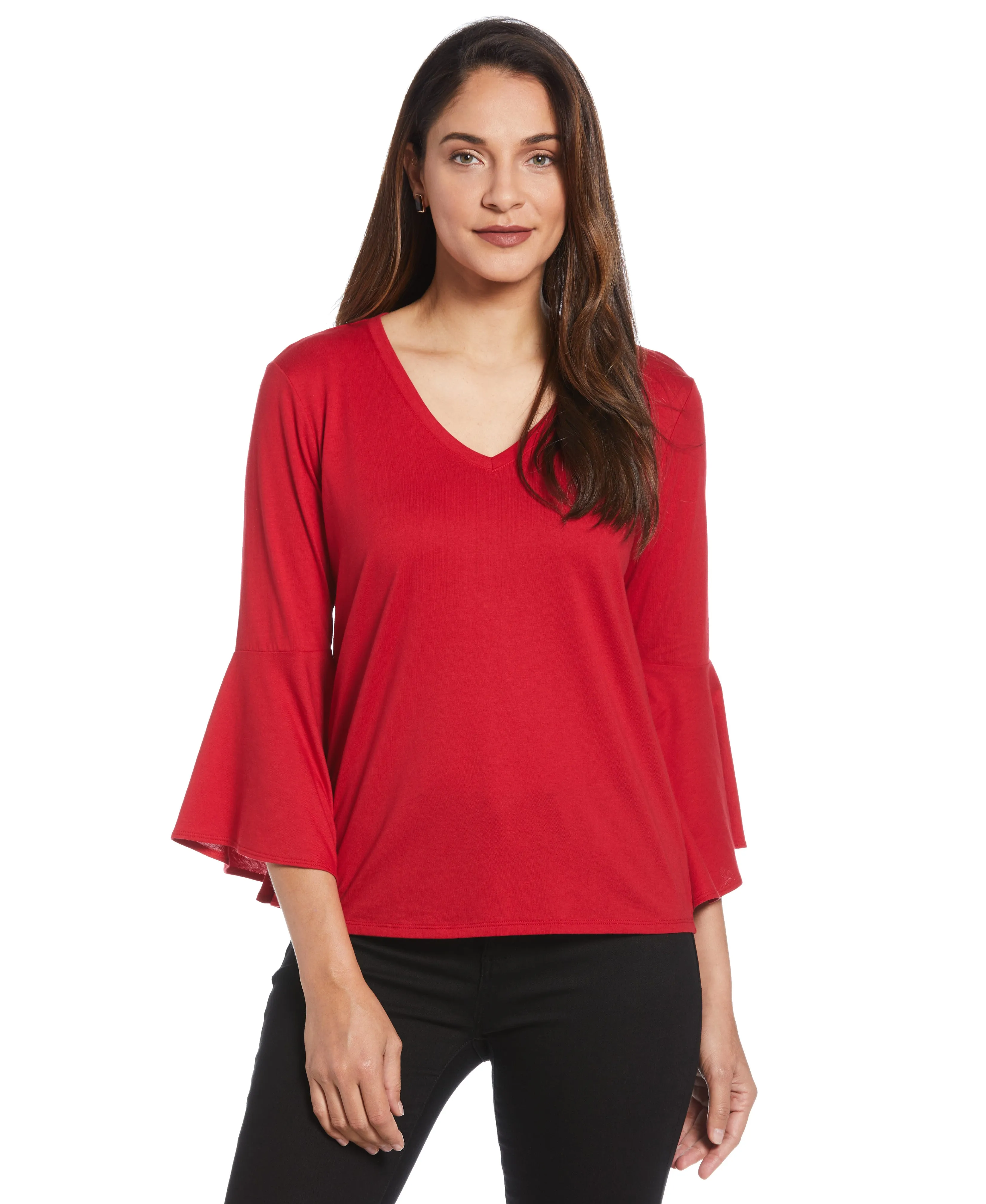 Knit V-Neck Ruffle Sleeve Top