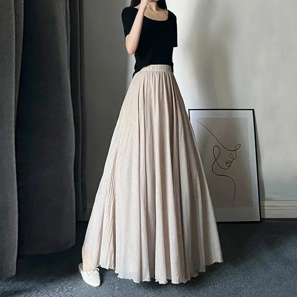 Lolita Cute A line Sun Skirt Girl's Kawaii Black White Pink Green Soft Midi Skirts Women Pleated Elastic Waist Skirt X-G-Xinde