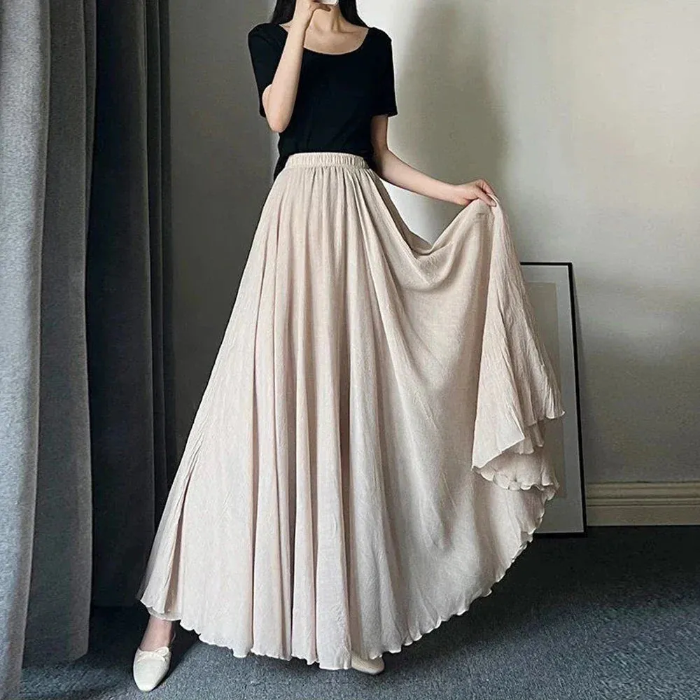 Lolita Cute A line Sun Skirt Girl's Kawaii Black White Pink Green Soft Midi Skirts Women Pleated Elastic Waist Skirt X-G-Xinde