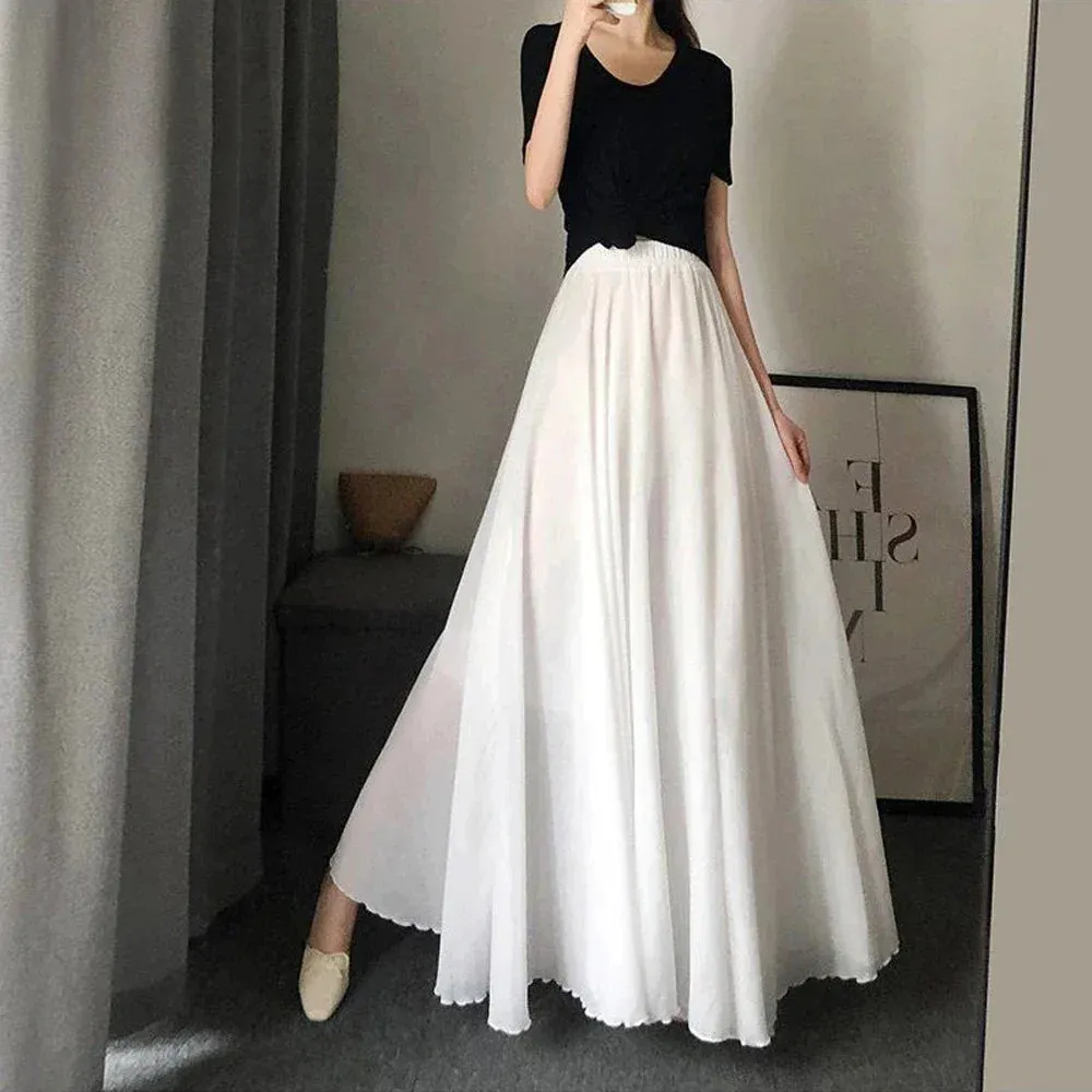 Lolita Cute A line Sun Skirt Girl's Kawaii Black White Pink Green Soft Midi Skirts Women Pleated Elastic Waist Skirt X-G-Xinde