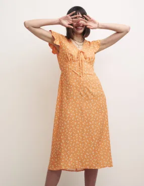 Orange Ditsy Floral Lily Midi Tea Dress