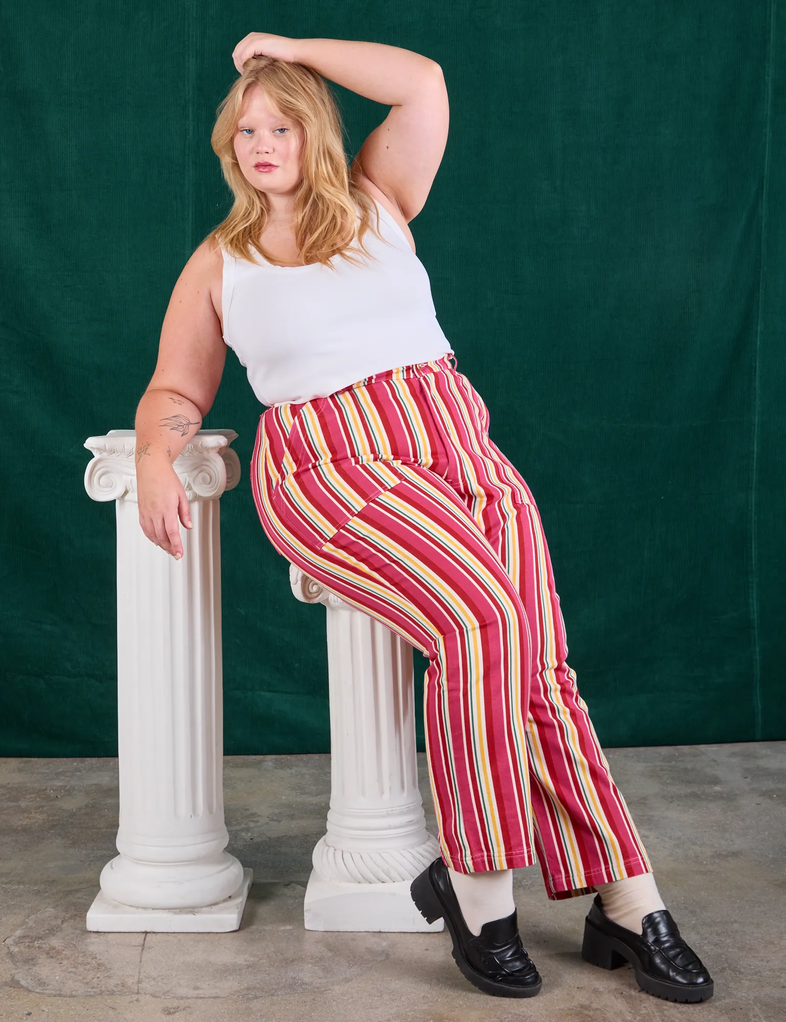 Stripe Work Pants - Cherry Candy