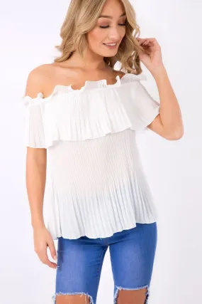 White Crinkle Off Shoulder Top - Lucille