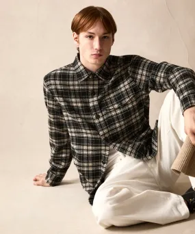 Wool Plaid Utility Shirt Jacket in Black