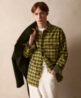 Wool Plaid Utility Shirt Jacket in Chartreuse